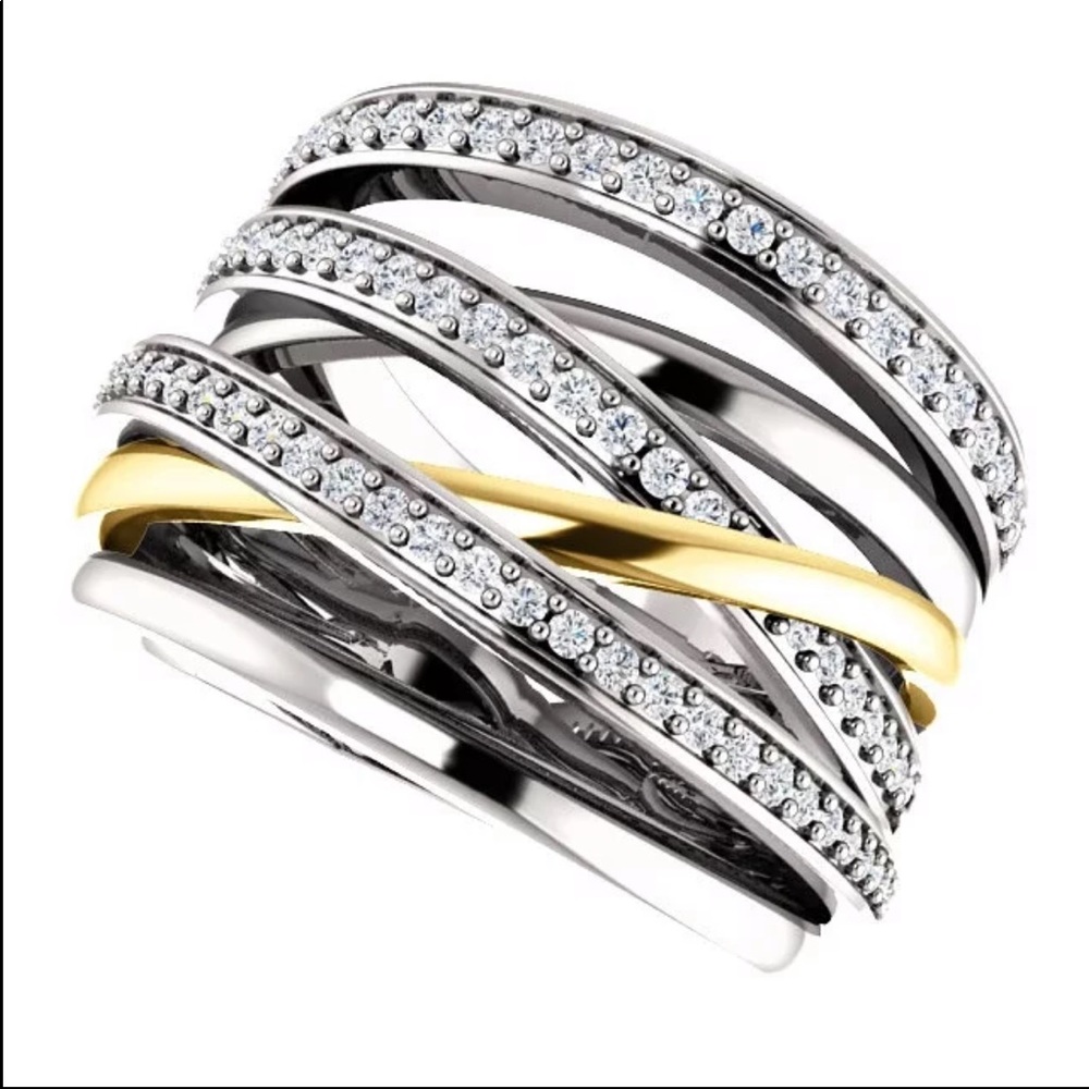 New 925 Silver Two Tone Stackable Diamond Ring 💍 - Picture 3 of 6